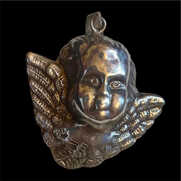 Jewelry - CHERUB face w/wings necklace charm - stamped 925 - intricate details - 1.5”x1.5”
